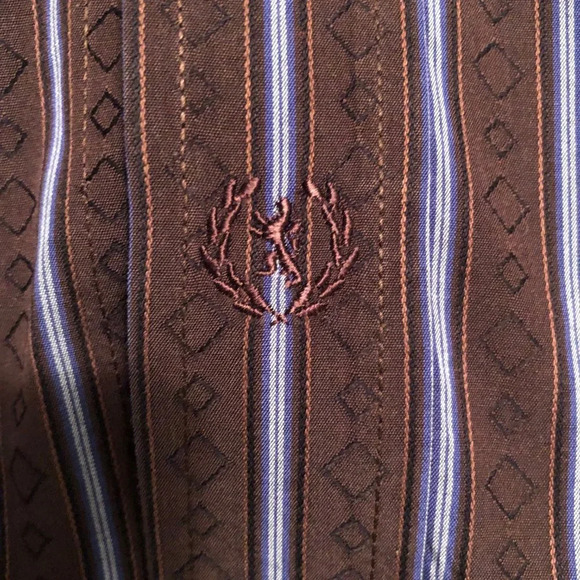 Bugatchi uomo Shirt Mens Large Blue Brown Striped Cotton Button Up Long Sleeve - Picture 2 of 10